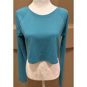 GYMSHARK Electric Teal Focus Long Sleeve Crop Top Active Gym Mesh Cutout Size S